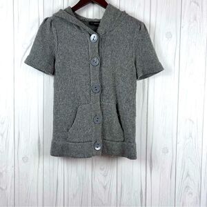 Vintage INC International Concepts Sweater Hooded Solid Button Front Gray M